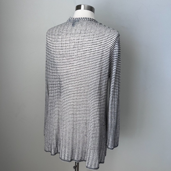 Eileen Fisher Fine Organic Linen Crepe Knit Simple Striped Cardigan Sweater Sz M - Picture 8 of 11